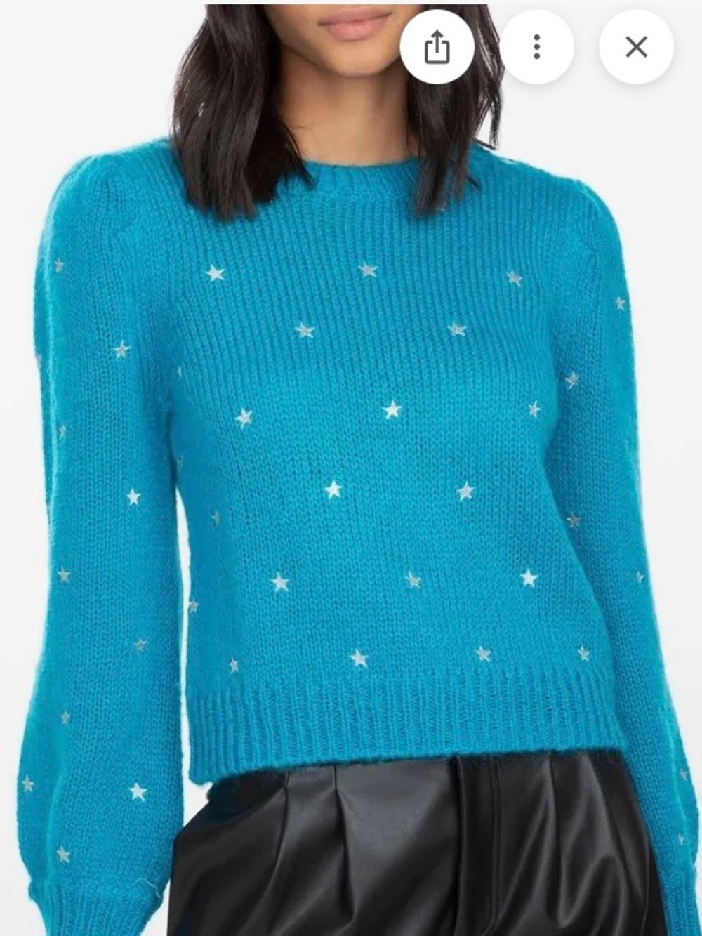 NWT Generation Love Angelina Star Teal Blue Puff-Sleeve Sweater Size Medium